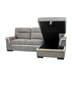 DIVANO LETTO ANGOLARE "ERIKA" IN TESSUTO GRIGIO CON PENISOLA A DESTRA, 254X92/165X102 CM